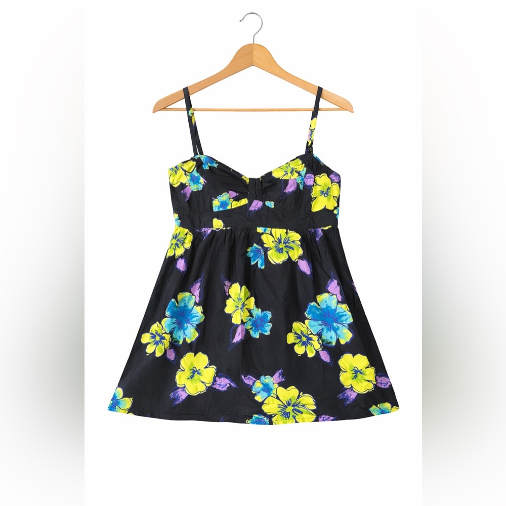 Arizona Jean Company Black Floral Babydoll Tank Top | Smocked Back | Medium